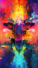 Symmetrical jet silhouette centered in vivid color field