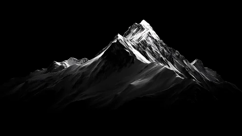 Monochrome mountain ridge under stark directional lighting.
