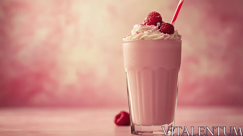 Raspberry Milkshake with Whipped Cream and Fresh Berries.