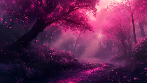 Enchanted Forest Glows in Mystical Pink Light