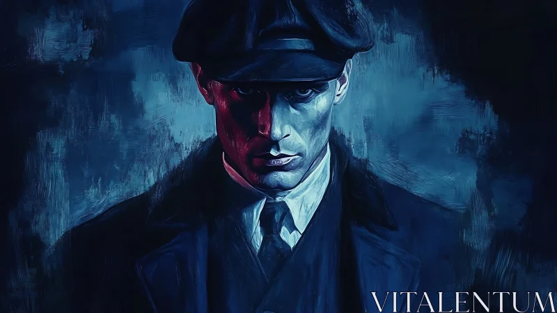 Brooding trench coat figure holds a steady, shadowed gaze