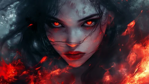 Volcanic-eyed sorceress in infernal chromatic turbulence.