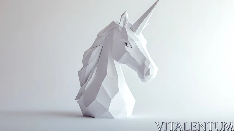 Quiet geometric unicorn bust glows in soft white light
