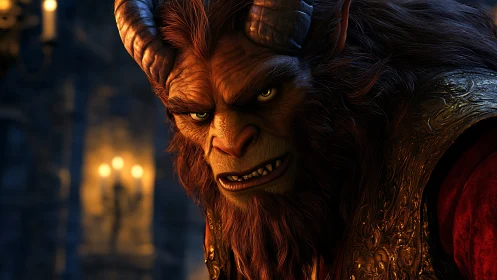 Midnight beast in golden armor watching the dark halls.