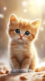 Adorable Orange Kitten with Soulful Eyes and Soft Glow.