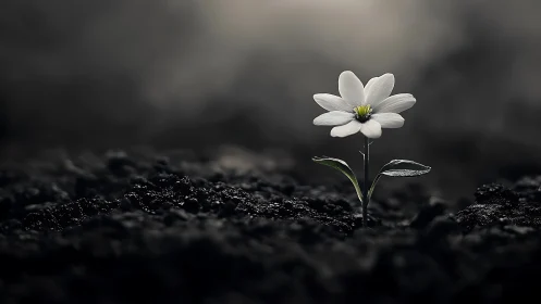 Solitary Bloom: Hope's Defiant Whisper in Darkness.