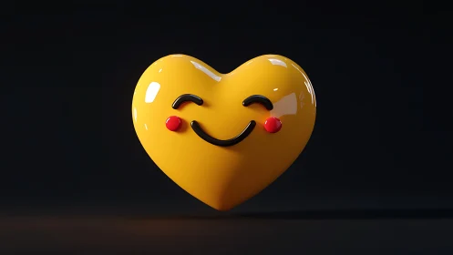 Smiling yellow heart emoji floats over dark reflective surface