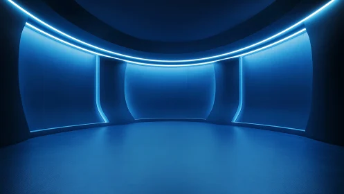 Curved cyan corridor with continuous LED edge illumination.