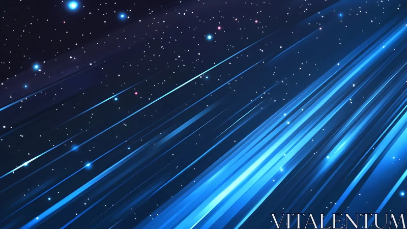 Streaking blue light trails racing through starfield space.