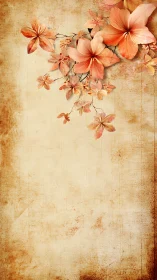 Soft peach blossoms drift gently across vintage paper