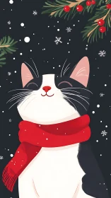 Digital holiday cat portrait with stylized winter framing.