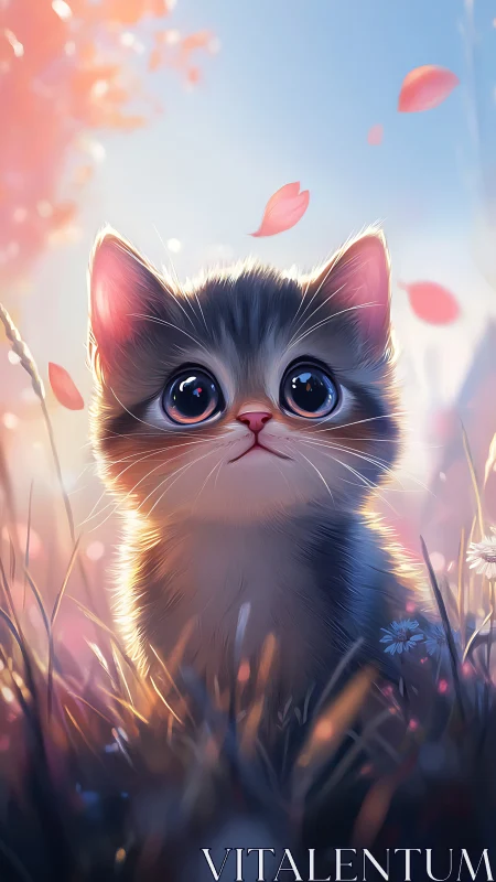 Luminous Kitten Portrait in Meadow Glow.