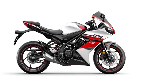 Sport motorcycle profile with dynamic red and white livery.