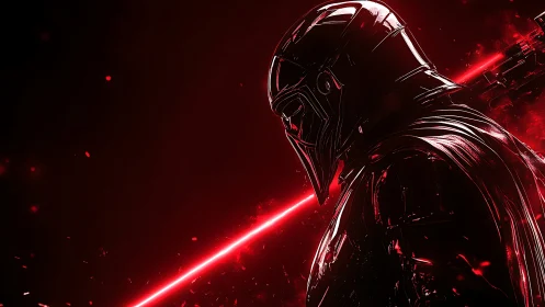 Sith warrior profile in red monochrome digital illustration.
