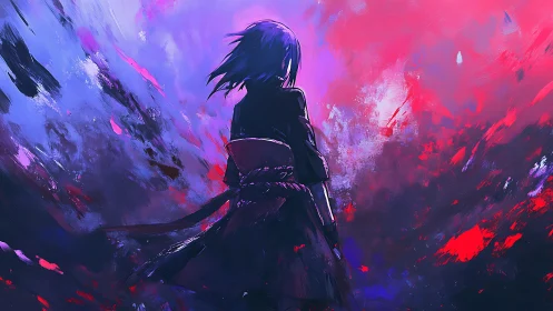 Midnight wanderer wrapped in swirling neon stormlight.