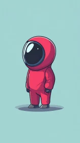 Red spacesuit character stands on flat blue background
