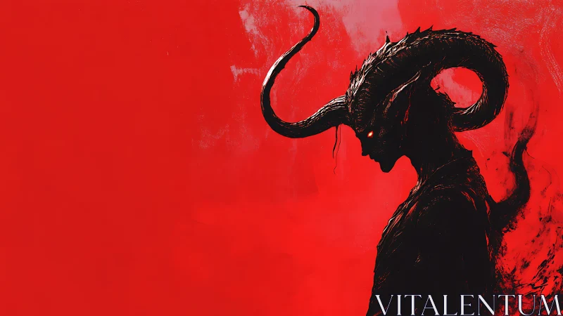 Side-profile horned silhouette on saturated red field.