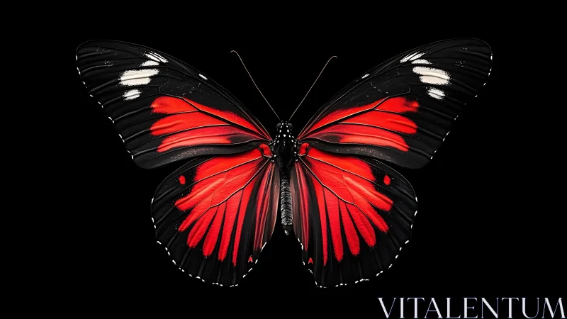 Scarlet and obsidian butterfly wings in precise symmetry.