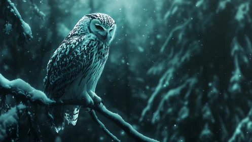 Majestic Snowy Owl on Winter Branch, Moody Forest Photography.