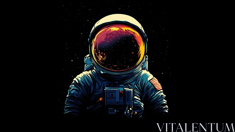 Vibrant digital illustration of lone astronaut in space
