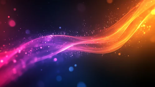 Curved bokeh light trails form dynamic neon gradient wave field