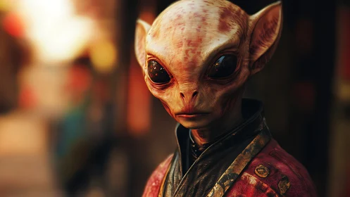 Alien portrait renders cinematic close-up with shallow depth