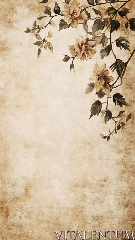 Faded garden corner whispering on antique paper skies.