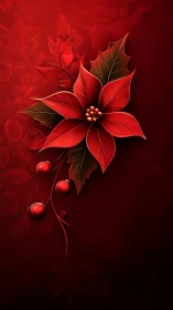 Red poinsettia illustration occupies vertical red background