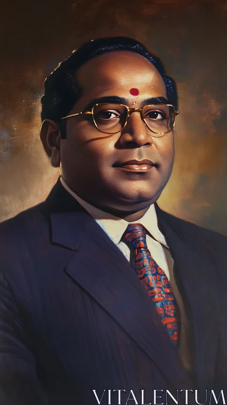 Oil portrait of dignified man in suit with red forehead mark.