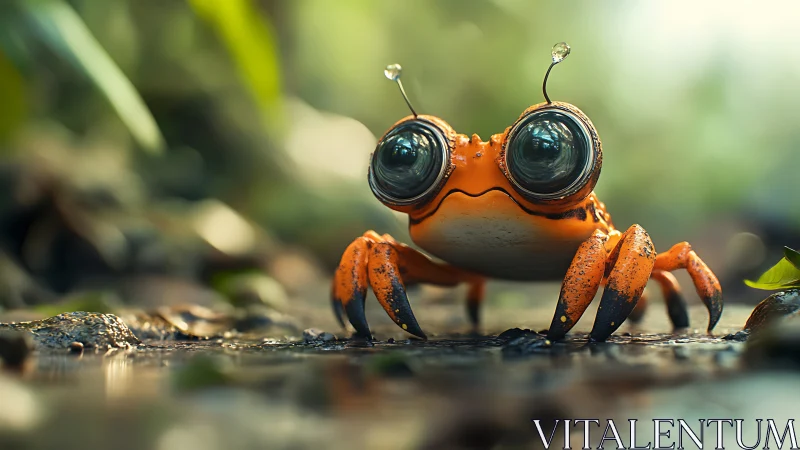 Bright-eyed forest frog scouts the tiny creek frontier