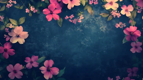 Floral Border Composition on Textured Teal Background.