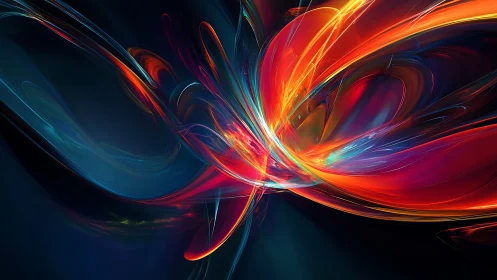 Curved luminous streaks intersect within a dark digital field