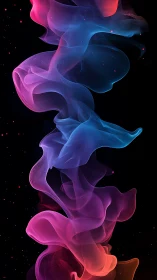 Chromatic volumetric smoke ribbon with luminous particle field.