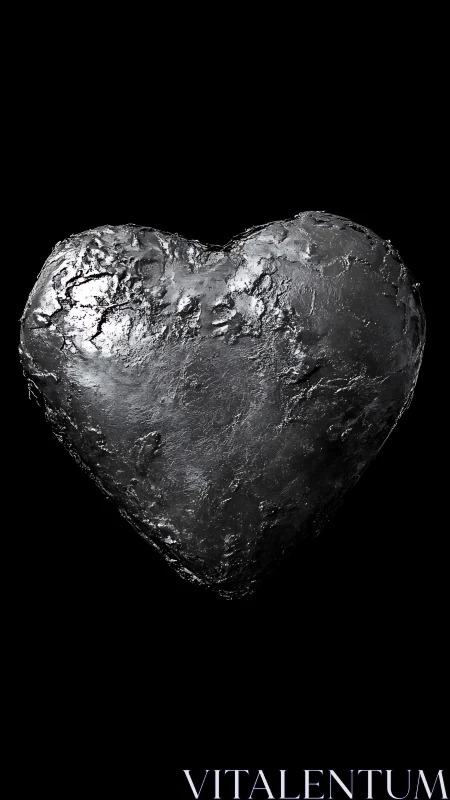 Heart-Shaped Metallic Stone Against Black.