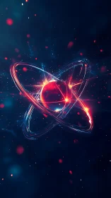 Neon atomic core in deep space with glowing orbits.