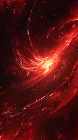 Red plasma vortex spirals through deep cosmic void in motion