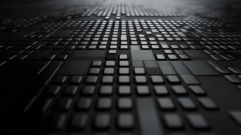 Futuristic black grid of 3D tiles in abstract digital art style.