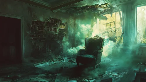 Ethereal Green Miasma in Decayed Neo-Baroque Reading Room.