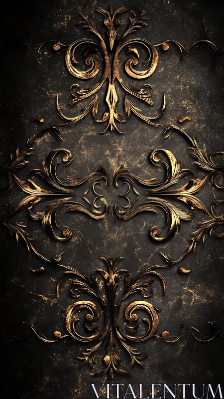 Ornate golden scrollwork dancing over aged dark metal.