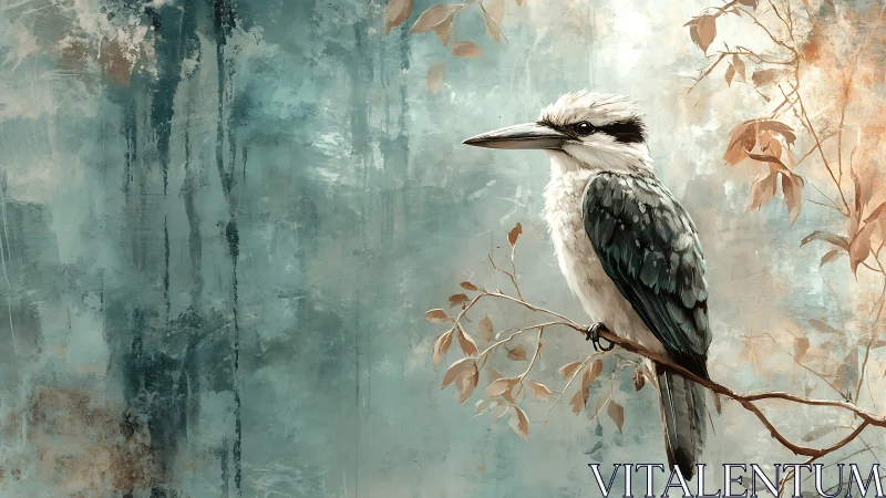 Kingfisher bird on a branch, digital watercolor painting style.