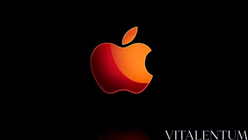 Glossy orange apple emblem on deep black background.