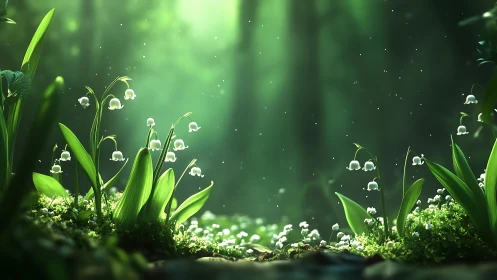 Lily of the Valley Blooms in Enchanted Forest Light