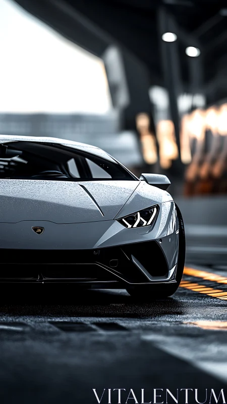 Storm-slick supercar stares down the city’s fading light