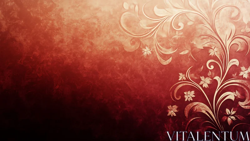 Gilded floral swirls bloom across dusky red twilight.