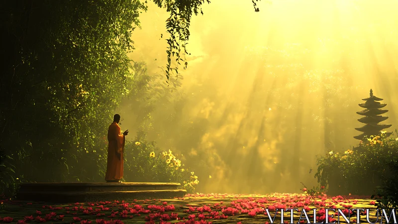 Morning light braids silent prayers through a forest shrine