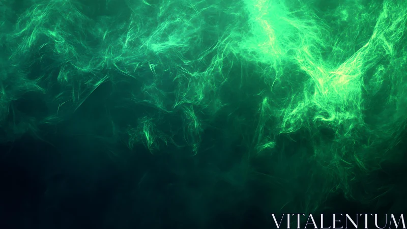 Abstract green smoke cloud with glowing highlights, digital art style.