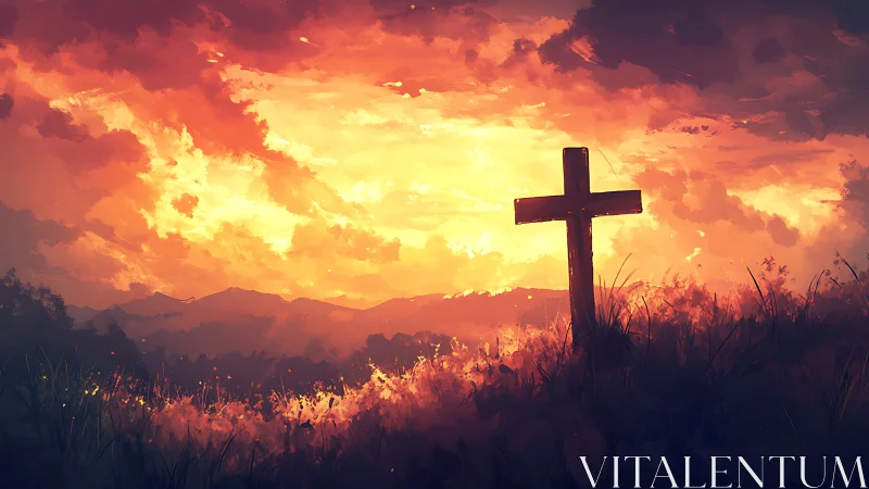 Cross-shaped silhouette drinks in a blazing farewell sky