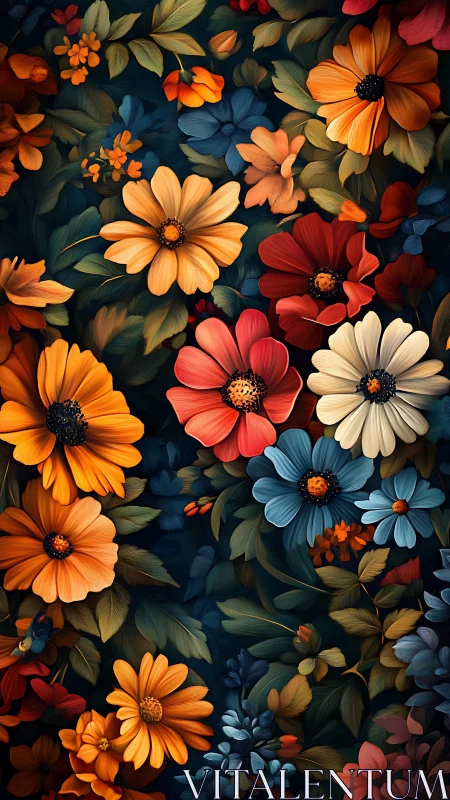 Digital Floral Arrangement with Multilayered Petals on Dark Background.