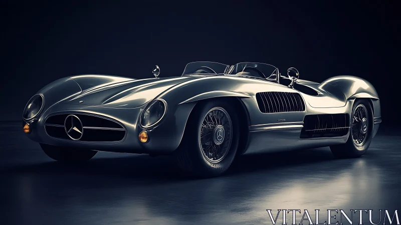 Silver roadster whispers midnight speed in sculpted chrome
