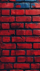 Red painted brick wall exhibits gritty urban surface texture